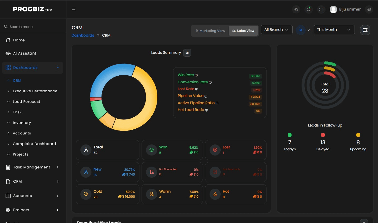Progbiz ERP CRM dashboard